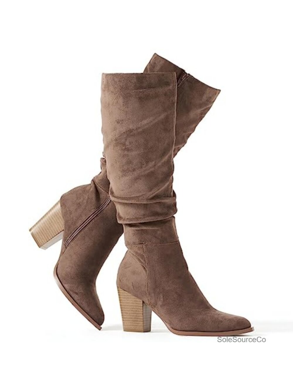 Faux Suede Knee High Block Heel Slouchy Boots Pointed Toe